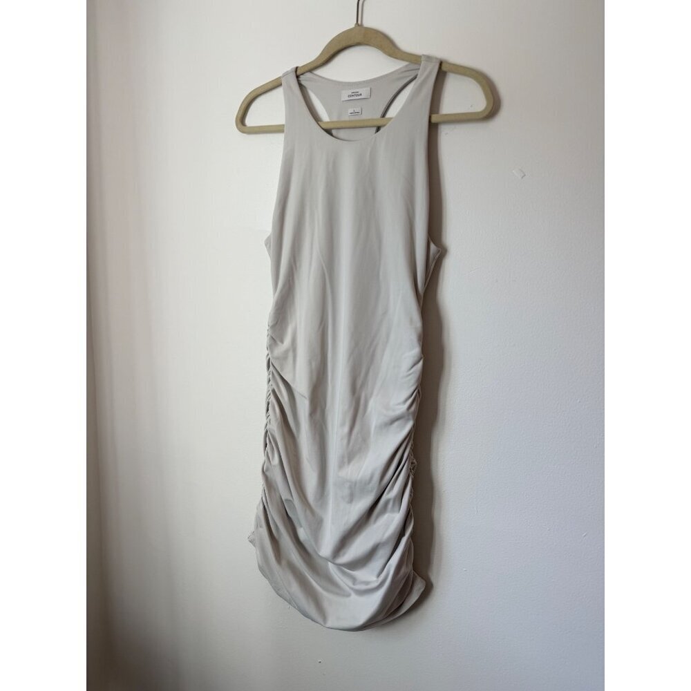 Babaton Contour Ruched Bodycon Racerback Tank Dress In Light Beige Size Large - Picture 2 of 6